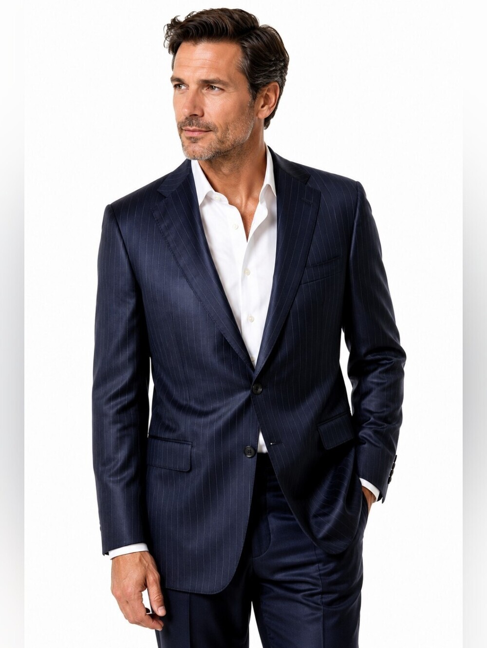 Hickey Freeman Loro Piana Blazer 48R Navy Pinstripe Worsted Wool USA Made